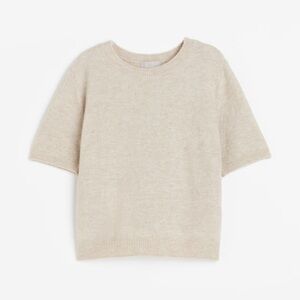 H&M Light Beige Fine-Knit Short-Sleeve Sweater